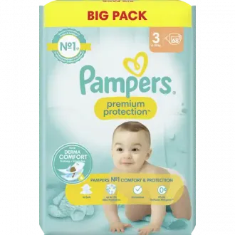 Plienka prémiová ochrana Plienky veľkosti 3 (6-10kg) Veľké balenie (68 kusov)